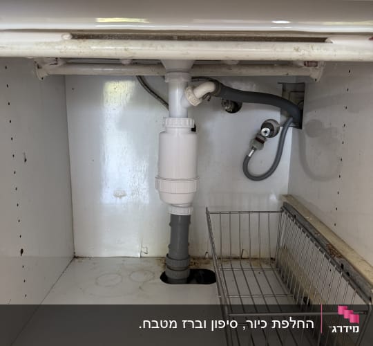 כיור עם צנרת מתחת לארון מטבח
